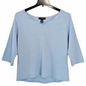 Venezia Plus Size Top 22/24 Light Blue Lace V-Neck Ribbed Cotton 3/4 Sleeve